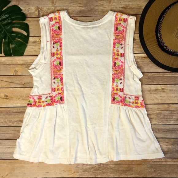 Free People Marcy White Pink Embroider Tank Top M - Picture 8 of 8